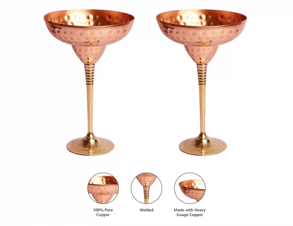 Copper margarita glasses for a classic round of midnight margaritas.